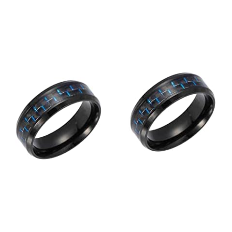 Carbon Fiber Ring For Men,Carbon Fiber Inlay Polished Finish Edges Comfort Fit,Mens 8mm Black Tungsten Carbide Ring,Wedding Engagement Ring (9,blue 2pcs) Cover