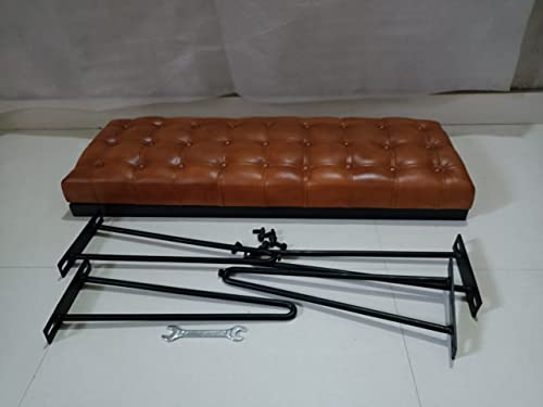 BOX And Tree | Lederbank 100 x 49 x 40 cm Retro-Stil | Fellbank Braun | Kleine Leder-Bett mit Metallfüßen (Leder)