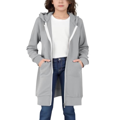 Fall Long Coat for Girls Loose Long Sleeve Preppy Solid Zip Up Hoodies Kids Fall Jacket Warm Lightweight Dress Coats4