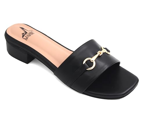 Image of MANIK Women's Fashion Block Heel Sandal | Faux Leather, Comfortable & Stylish Heels Sandals| Ideal for Office, Casual, Party & Formal Occasions 1.5 inches heel