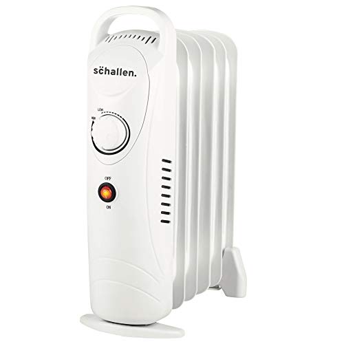 Schallen Portable Electric Slim Oil Filled Radiator Heater with Adjustable Temperature Thermostat & Safety Cut Off (WHITE 800W with 6 Fins)