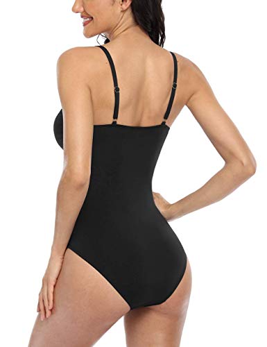 Hilor Women's Tummy Control One Piece Swimsuits Twist Front Slimming Bathing Suits Sexy V Neck Monokini Swimwear4