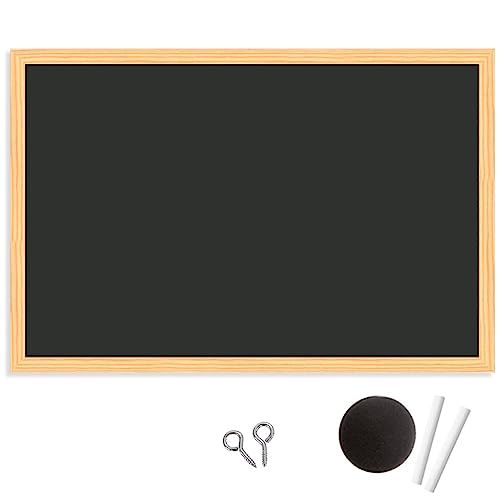 MP Pizarra Negra de Tiza PRO, Incluye Borrador y Tizas, Marco de Madera Natural, Resistente, Fácil de Borrar, 60x40, para Colegios, Tiendas, Hogar y Oficinas, Fácil Instalación, Pizarra para Colgar