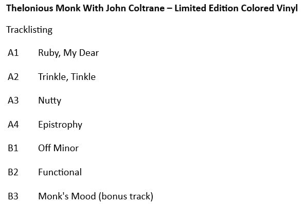 Thelonious Monk With John Coltranе Opaque Oxblood Analog