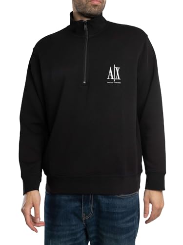 Armani Exchange Men's Cotton Icon Logo Half Zip Sweater, Black, S