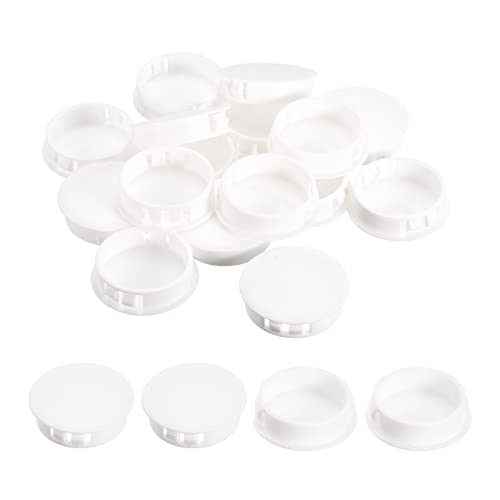 Image of uxcell 1-1 /2 inch Plastic Hole Plugs, 26Pcs Flush Type Panel Round Snap in Fastener Knockout Locking Plugs for Furniture Insert End Caps Panels, White