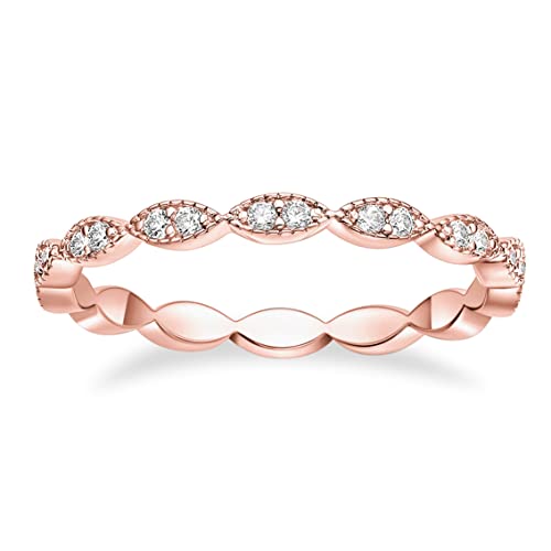 TIGRADE Eternity Ring Oval Milgrain Cubic Zirconia Anniversary Stacking Ring CZ Wedding Band for Women Size 3-13, Rose Gold, Size 10