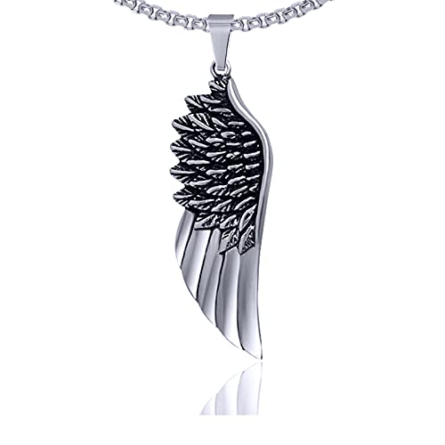 Xusamss Punk Rock Titanium Steel Angel Wing Pendant Necklace,24
