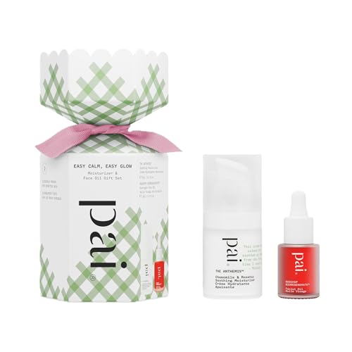 Pai Skincare - Easy Calm, Easy Glow Moisturizer + Face Oil Gift Set | The Anthemis Moisturizer (15mL) + Rosehip Bioregenerate Overnight Oil (10 mL) | Natural, Vegan, Sensitive Skin Safe (2 Piece Set)