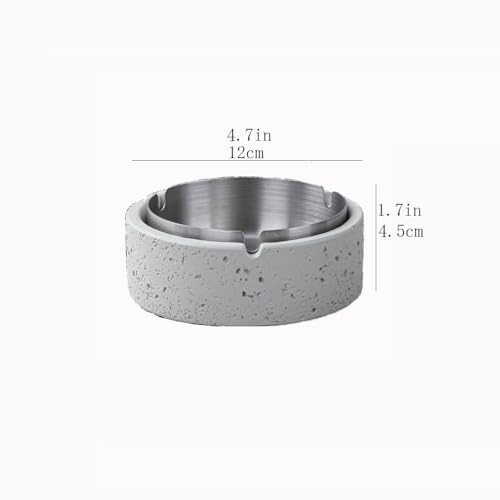 Cendrier en ciment blanc et acier inoxydable amovible pour table basse - 3