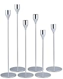 Candlestick Holders Silver Set of 6 - Modern Decorative Candle Holders - Tapered Metal Candle Holder - Centerpiece for Weddings, Celebrations, and Home Decor