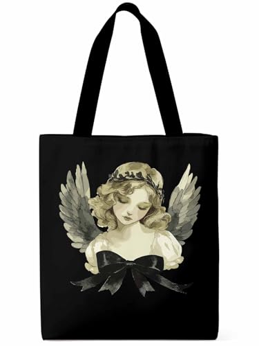 Canvas Tote Bag, Cartoon Closed Eyes Angels Aesthetic Canvas Tote Handbags for Women Shoulder Bag