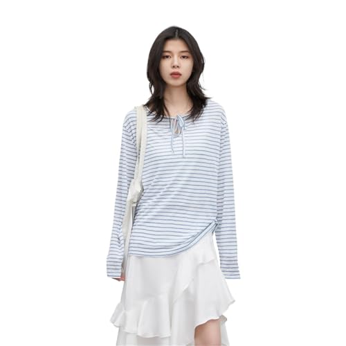 Chemise rayée manches longues femme avec sangle et col rond pour look été