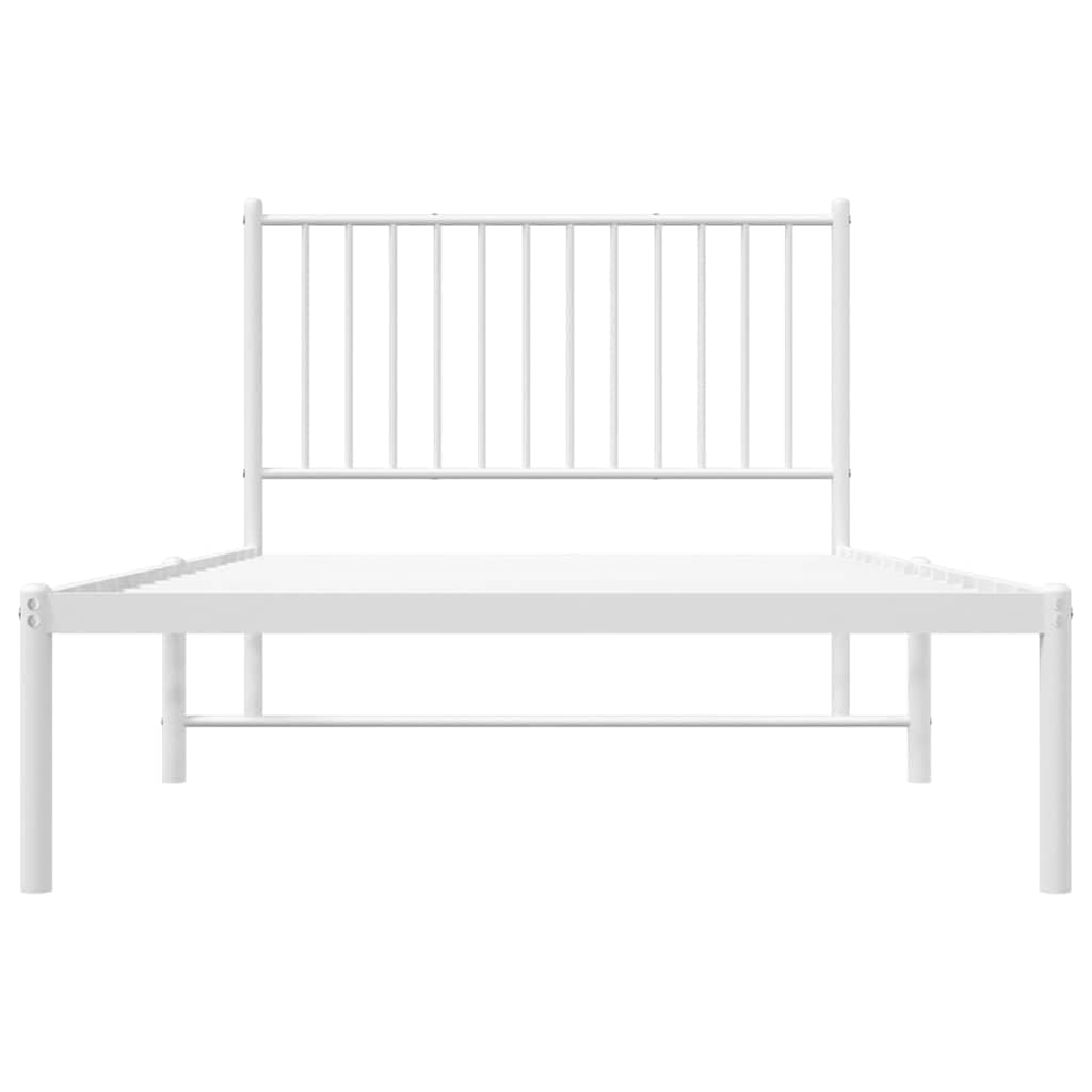 vidaXL Bettgestell, Bettrahmen mit Kopfteil Lattenrost, Metallbett Bett für Schlafzimmer, Einzelbett Gästebett, Metall Weiß 100x200cm