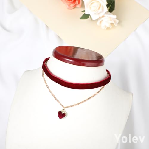 Yolev Rot Choker Halskette Samt Choker Dirndl Kette Klassische Geschichtete Rot Choker Necklace Halsketten für Teenager Mädchen Trachtenschmuck Damen