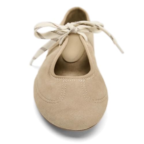 Suede Lace up Ballet Flats for Women-Round Toe Velvet Mary Jane Flats Strappy Cute Ballerina Shoes4