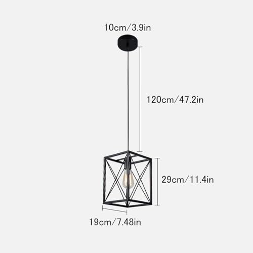 Suspension E27 en fer noir : lanterne carrée style industriel - 7