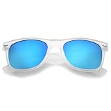 zeroUV - Matte Frosted Frame Reflective Colored Mirror Lens Horn Rimmed Sunglasses 54mm (Frost / Blue Mirror)