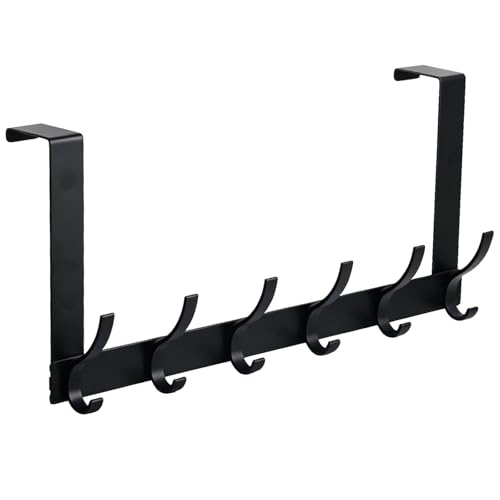 SKY-TOUCH Over Door Hook Hanger 6 Hookds for Hanging Clothes Hats Coats Towels Robes - Rust Resistant Door Hanger with 6 Hooks 20KG Maximum load Aluminum 40x18cm