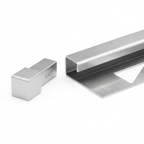 Pieza terminal para riel de azulejos, perfil cuadrado, esquina V2A, acero inoxidable cepillado, altura 8 mm, 10 mm, 11 mm, esquina interior y exterior, perfil de azulejos (10 mm)
