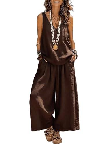 Conjunto de lino para mujer con cuello en V y pantalón fluido 6