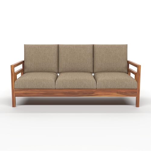 Image of Solid Sheesham Wood 3 Seater Sofa | Elegant Wooden Sofa for Living Room | Premium 3 Seater Sofa Set for Office & Home Furniture (Jake Honey, 3 Seater)