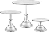 HBlife 3-PCS Silver Cake Stand Set (8'/10'/12' Plate) for 6-10 Inch Cakes, Perfect Dessert Table Display Set, Cupcake&Cake Stands for Party, Wedding, Birthday, Baby Shower, Anniversary (Metal)