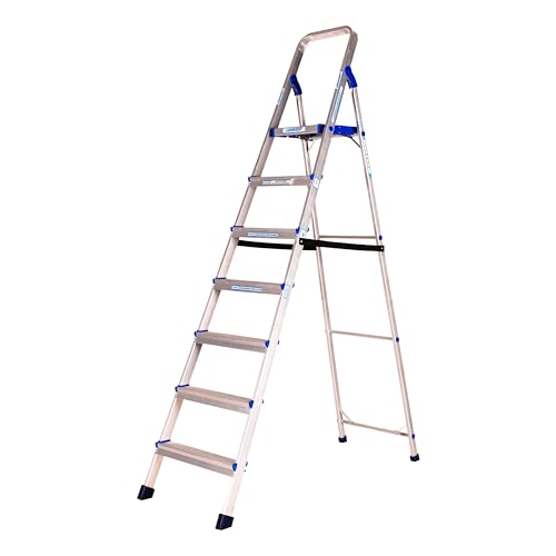 Image of ASCENT Ladder for Home 7 Steps Foldable Step Ladder with 12-Inch Wide Anti-Skid Platform | Virgin Aluminium Material for Strength & Stability | Heavy Duty | 5 Year Warranty | 180 kg Capacity