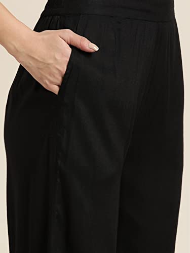 Image of Juniper Women`s Blacknwhite Rayon Printed Straight Kurta Sets
