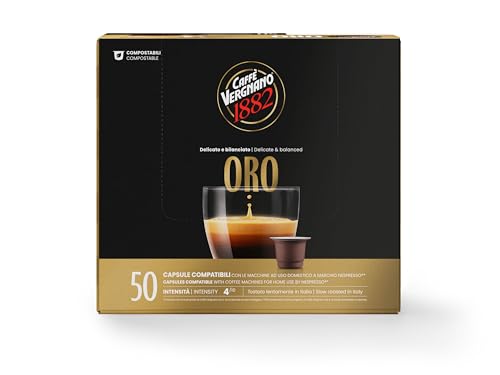 Caffè Vergnano 1882 Èspresso - Compostable Coffee Capsules, Compatible With Nespresso, Oro - Pack Of 50 Capsules