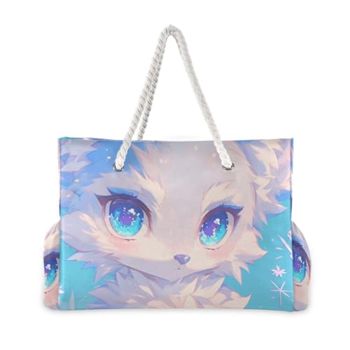 Blue White Wolf Baby Large Capacity Large Tote Bag with side pocketes Carry On Bag Perfect for Travel Pool Swim Beach Vacation Necessities2