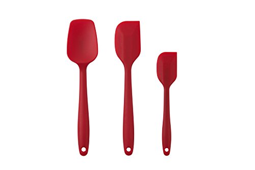 3-Piece KEBLEY Silicone Spatula Utensil Set With Comfortable Wide Handle Safe Non-toxic Anti-dust Silicone Spatula Set (Red) …