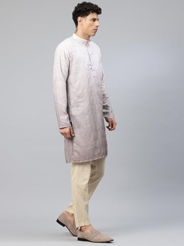 Image of Luxrio Men's Ombre Shaded Sequence Self Embroidered Textured Long Kurta Full Sleeves - Casual Ethnic Wear