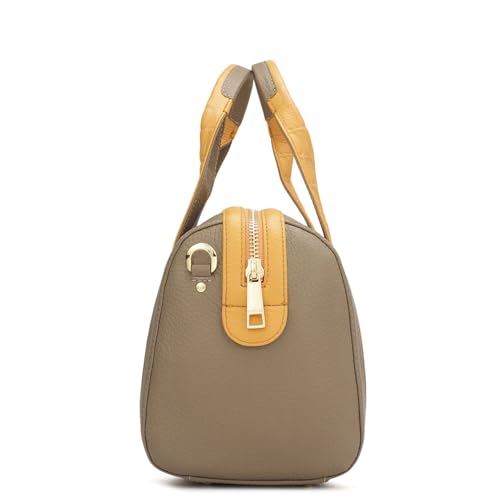 Image of Da Milano Leather Satchel Bag for Women - Greyish Taupe