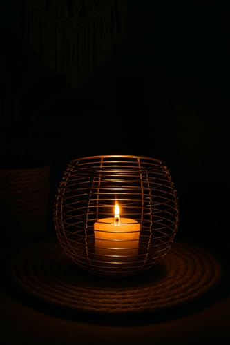 Image of The Purple Tree Gold Wire Candle Holder for Home Decor | Modern Round Metal Lantern with Glass Jar | Centerpiece for Living Room, Table, Diwali, Christmas, Gifting (Gold)