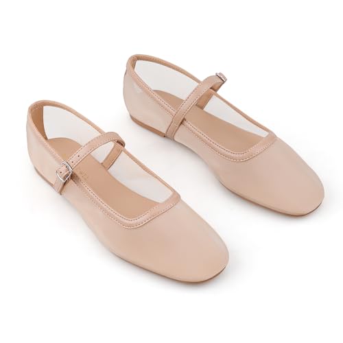 BCTEX COLL Mesh Ballet Flats Mary-Jane Ballerina Flats Square Toe Dressy Casual Shoes with Buckle Strap4