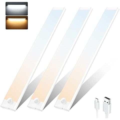 Tailcas Motion Sensor Lights Indoor, 72 LED 3 Modes 2000mAh USB Type-C Rechargeable Dimmable Under Cabinet Kitchen Lights, 2 Color Temps Cupboard Lights Magnetic Night Light for Closet Wardrobe Cover