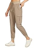 Willit Women's Hiking Pants Cargo Joggers Lightweight Quick Dry Athletic Workout Travel Casual Pants Pockets Khaki L