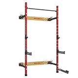 Bolwelty Folding Squat Rack, Wall Mounted Power Rack LAT Pull Down, Functional Trainer with 90° Adjustable Foldable, for Home Gym and Space Saving