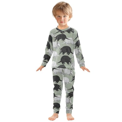 Pajama Sets Long Sleeve Armadillo Pattern on Green Background Soft Comfy Sleepwear 2 Piece PJS 3-8T2