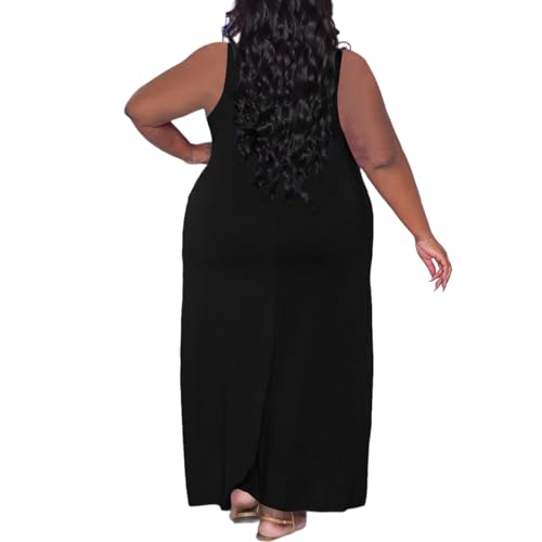 Image of TOPSRANI Womens Plus Size Maxi Dresses for Women Oversize Casual Short Sleeve V Neck Loose Plain Solid Trendy Summer Dress