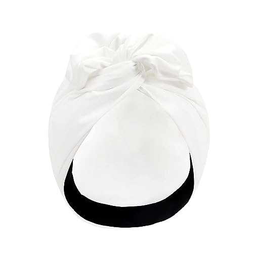 Gorro Beanie De Mujer Cruzada Turbante Diademas Retro De Tela Banda Pañuelo Cabeza con Alambre Adorno (Blanco)