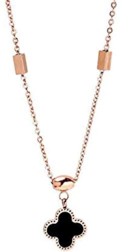 Preisvergleich Produktbild CKAWM Halskette Fähig Doppelseitige Halskette Aus Vierblättrigem Kleeblatt Aus Titanstahl Mit Weiblicher Quadratischer Schlüsselkette Aus Roségold