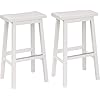 Amazon Basics Solid Wood Saddle-Seat Kitchen Counter Barstool, 29-Inch Height, White - Set of 2