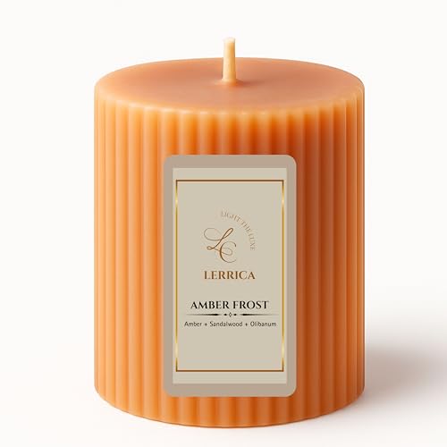 Lerrica Luxury Sculpted Fragrance Pillar Candle 250gm | Long Burning 50 Hours | Scented Pillar Candle for Home Décor, Aromatherapy, Relaxation & Gifting | Classic Pillars Collection (Amber Frost)