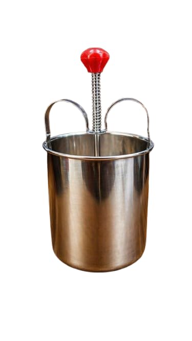 Stainless Steel Butter Churner with Spring Plunger and Red Handle, Traditional Lassi Maker (Pack of 1)