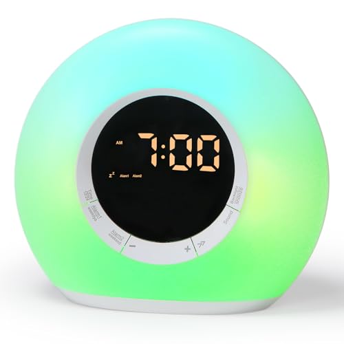 iHoo All-in-One Alarm Clock with Sound Machine, Touch Control Nightlight?Two Alarms, 10 White Noises, Snooze and Sleep Timer, Ideal for Adults, Teens and Children