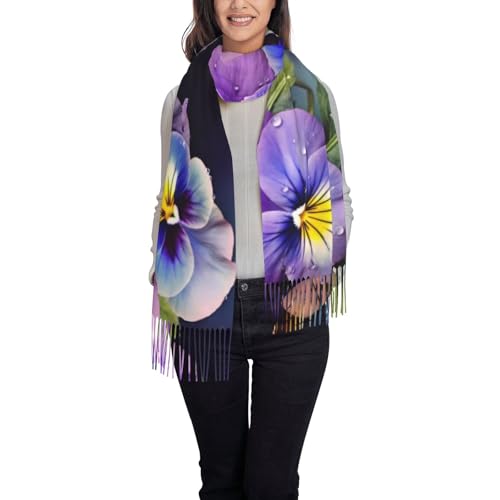 (Pansy Perfection) Elegant Women Tassel Scarf Soft Warm Long Shawl Wrap Ladies Fall Winter Scarves