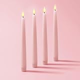 LampLust Flameless Taper Candles with Remote, 9 Inch, 4 Pack Pastel Pink Candlesticks, LED Flickering Flameless Candles for Baby Shower Gender Reveal & Valentine's Decorations, Wedding Decor