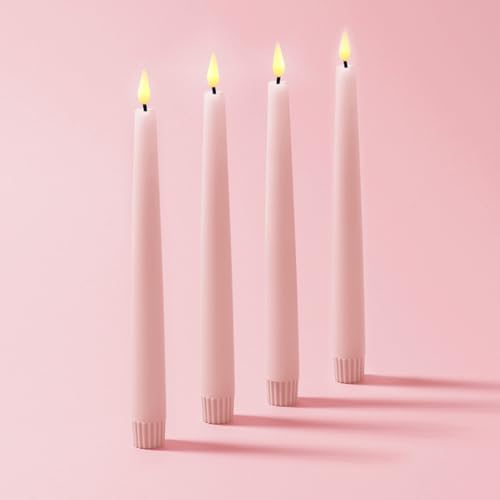 Image of LampLust Flameless Taper Candles with Remote, 9 Inch, 4 Pack Pastel Pink Candlesticks, LED Flickering Flameless Candles for Baby Shower Gender Reveal, Summer Table Decor & Party Decorations